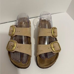 Birkenstock Arizona Footbed Two Strap No buck leather Slip on Sandal Tan Size 7